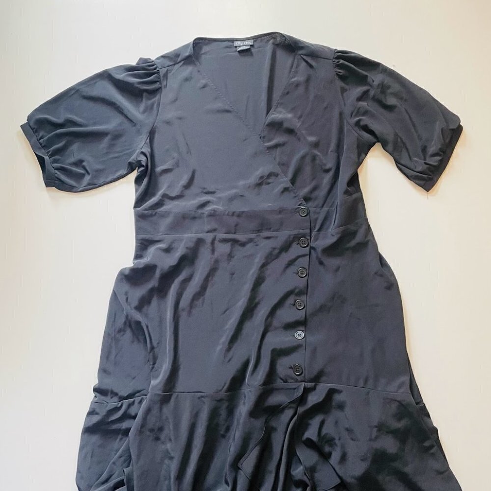 City Chic Black Dress Asymmetrical Button Tiered Ruffle V Neck Salas Wedding S - Picture 2 of 10
